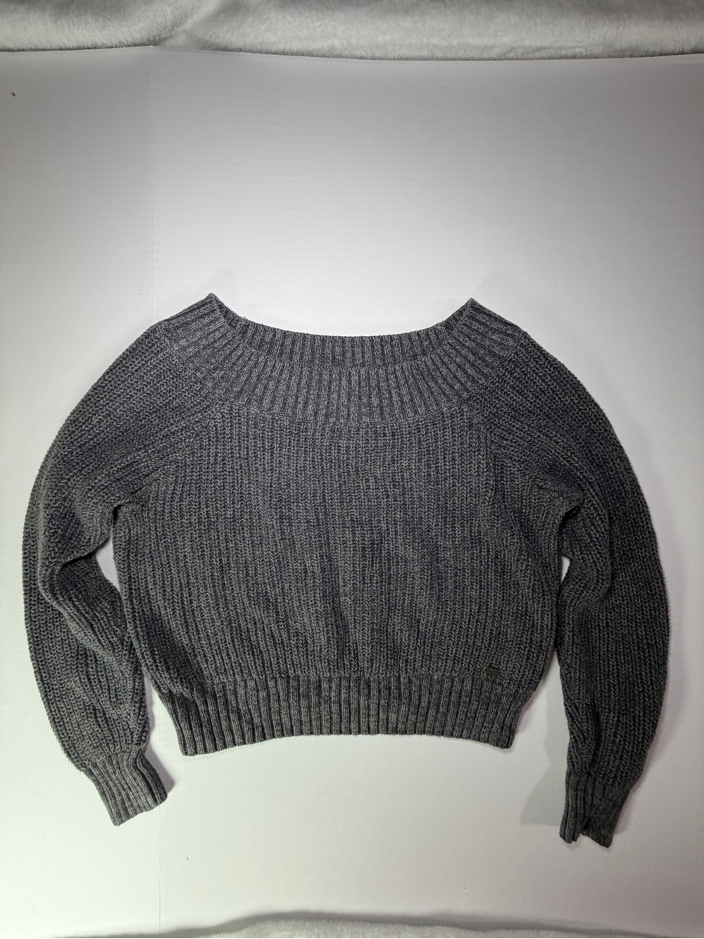Hollister Women's Charcoal Scoopneck Ribbed Knit Sweater
